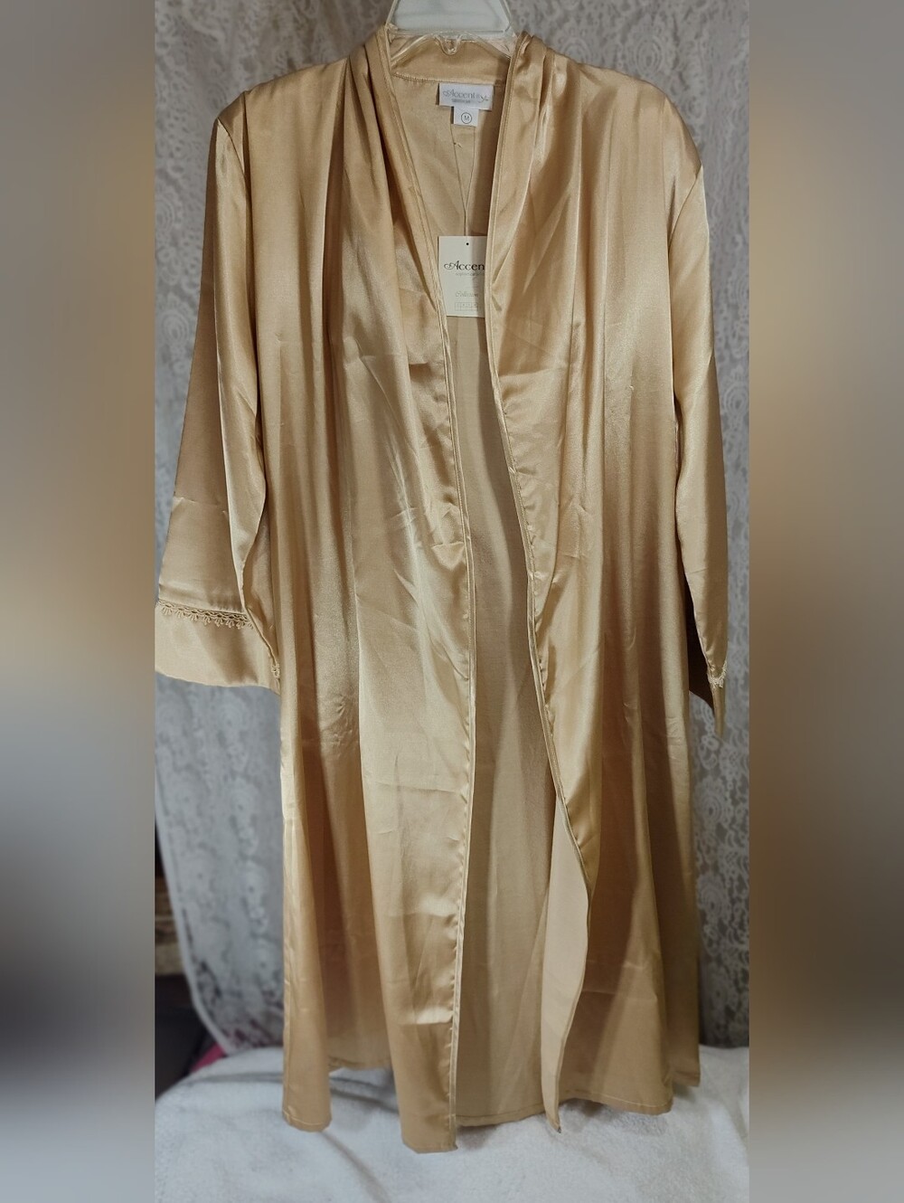 Accent Sophistcate Luxurious Gold Satin Long Robe